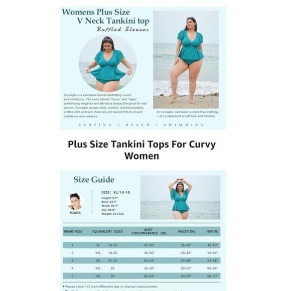 CURVAGILE - 4X Black Ruffled Tankini Swim Top (Top Only) - Picture 5 of 10